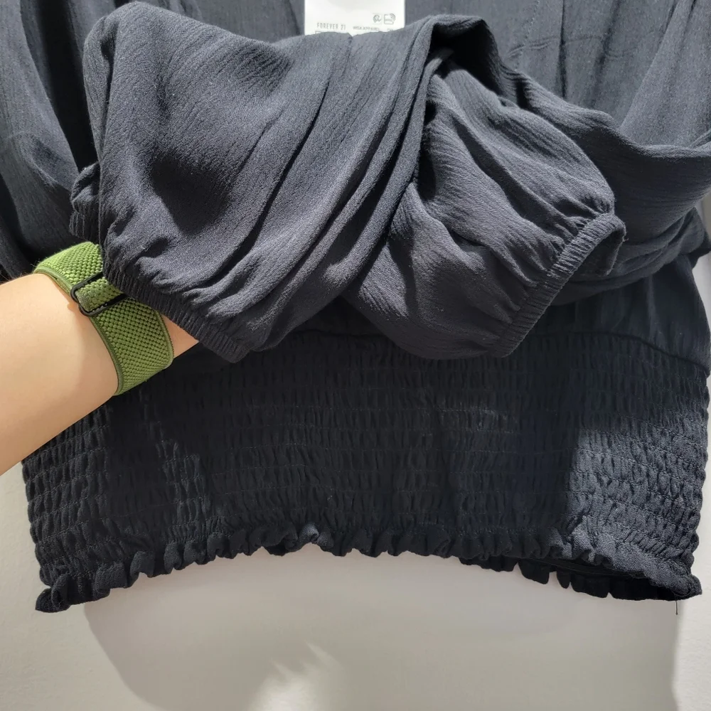 Forever 21 Woven Cropped Top with Smocked Waistband